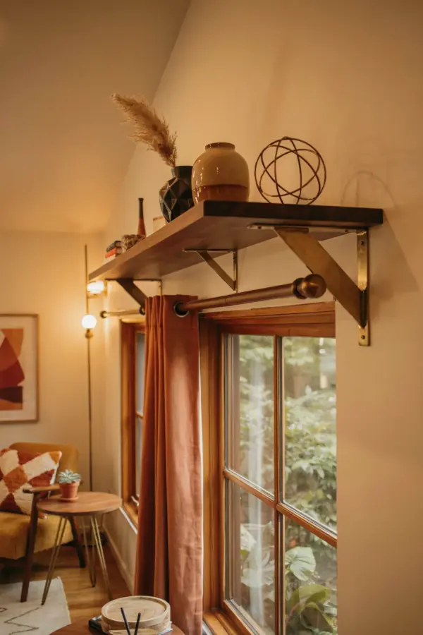 Rustic Curtain Rod Holder | Adjustable Wall Mounted Bracket for Farmhouse Living Room