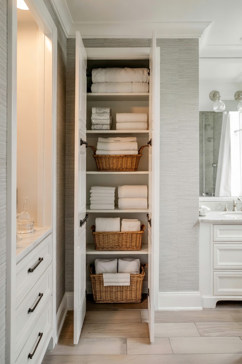 Master Bathroom Closet Organization Ideas with Affordable Storage Baskets