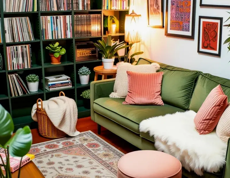 Cozy Bohemian Reading Nook Ideas for Small Living Rooms | Bookshelves & String Lights