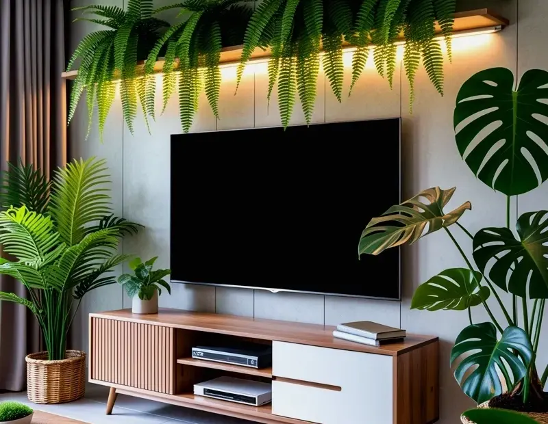 Cozy Spring Living Room Ideas with Indoor Plants and a Stylish TV Wall