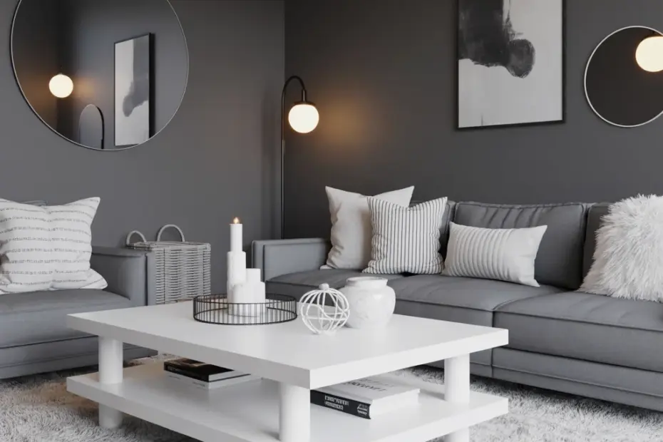 Very Small Living Room Ideas on a Budget | Minimalist Gray & White Decor with Circular Mirrors