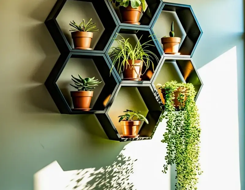 Small Living Room Plant Display Ideas on a Budget | Hexagon Shelves