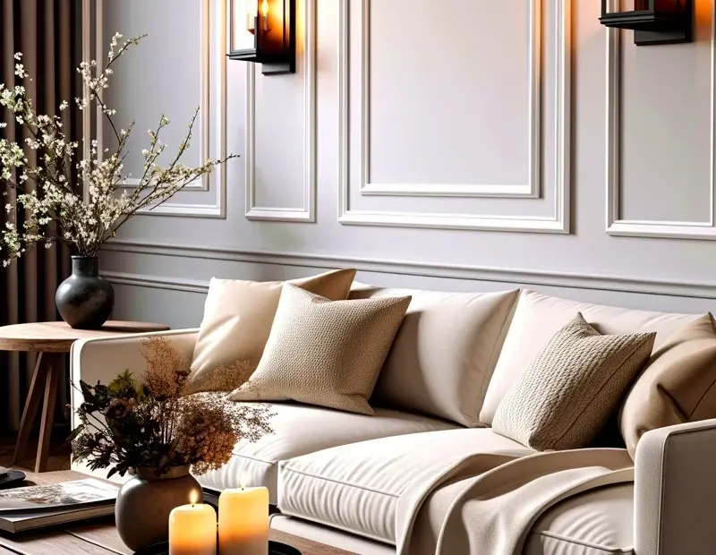 Modern Living Room Bookshelf Styling with a Velvet Armchair