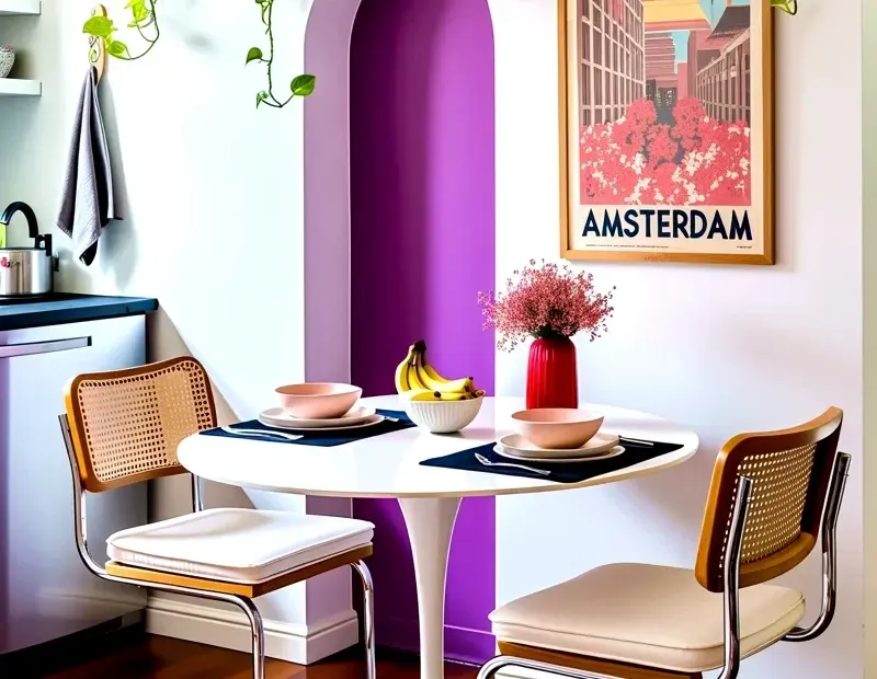 Small Living Room Dining Nook Ideas | Purple Archway + Pothos