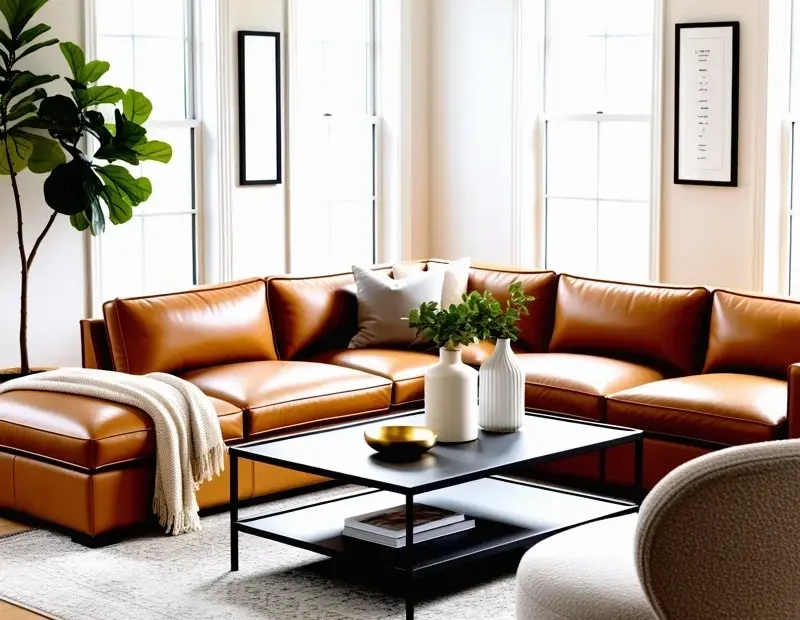 Leather Sectional Living Room Makeover - Bright & Cozy Before After