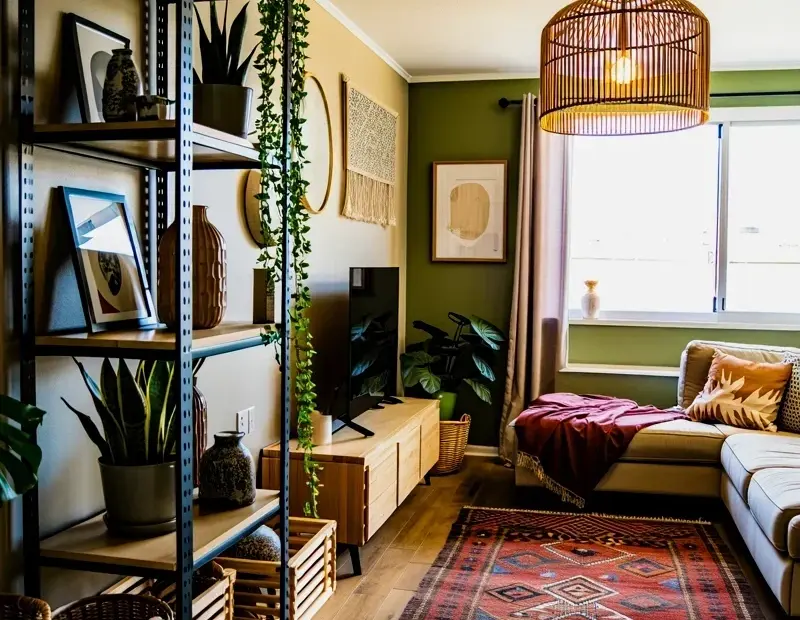 Boho Living Room Plant Shelf Ideas | How to Style a Tall Black Shelving Unit